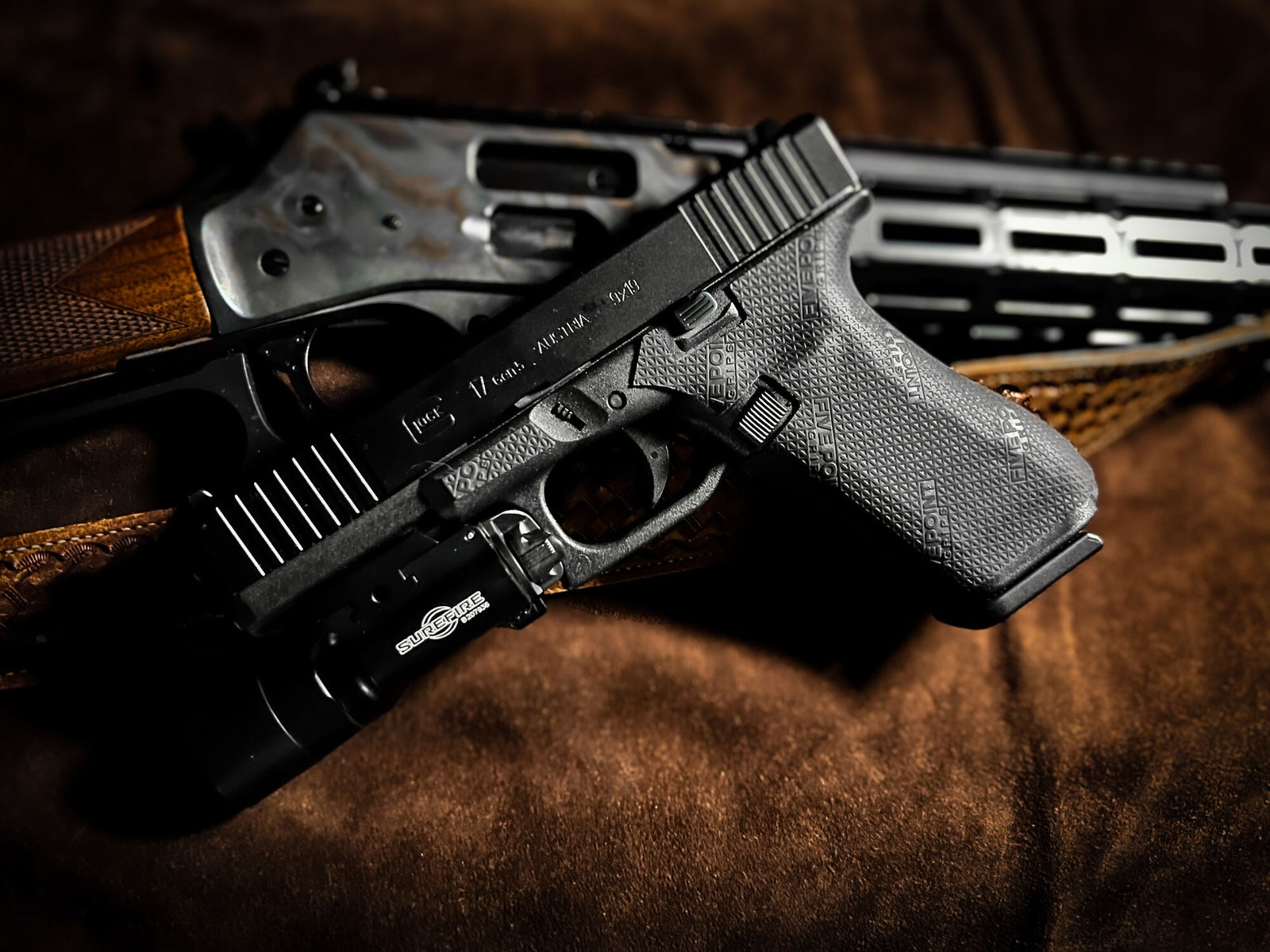 Glock 17 with full Terragrip™ grip set installed, showing the seamless fit and molded texture